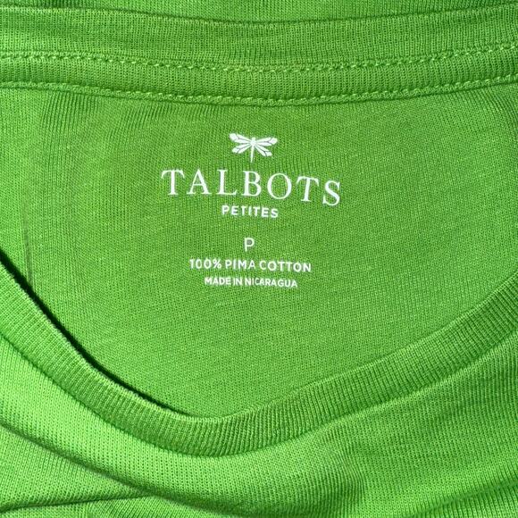 Talbots PP Solid‎ Green Pima Cotton Soft Knit Cap Sleeve Scoop Neck T-Shirt FS - Picture 4 of 4